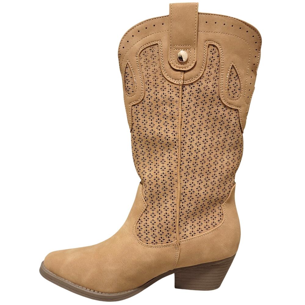 Sugar Women Tammy Perf Western Cowgirl Boots Size US 8M Tan Brown Faux Leather - Picture 3 of 5